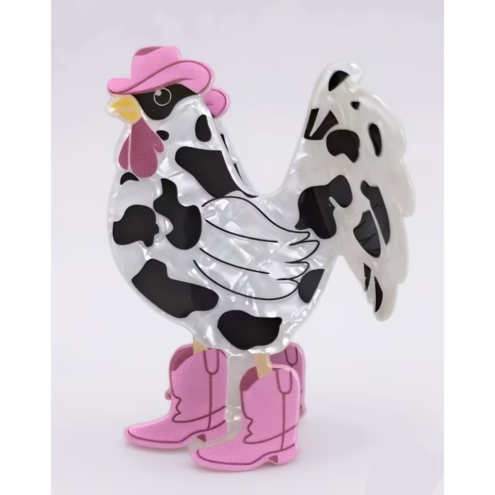 Chicken in Cowboy Boots Pink Hat Hair Claw Clip Chicken Western